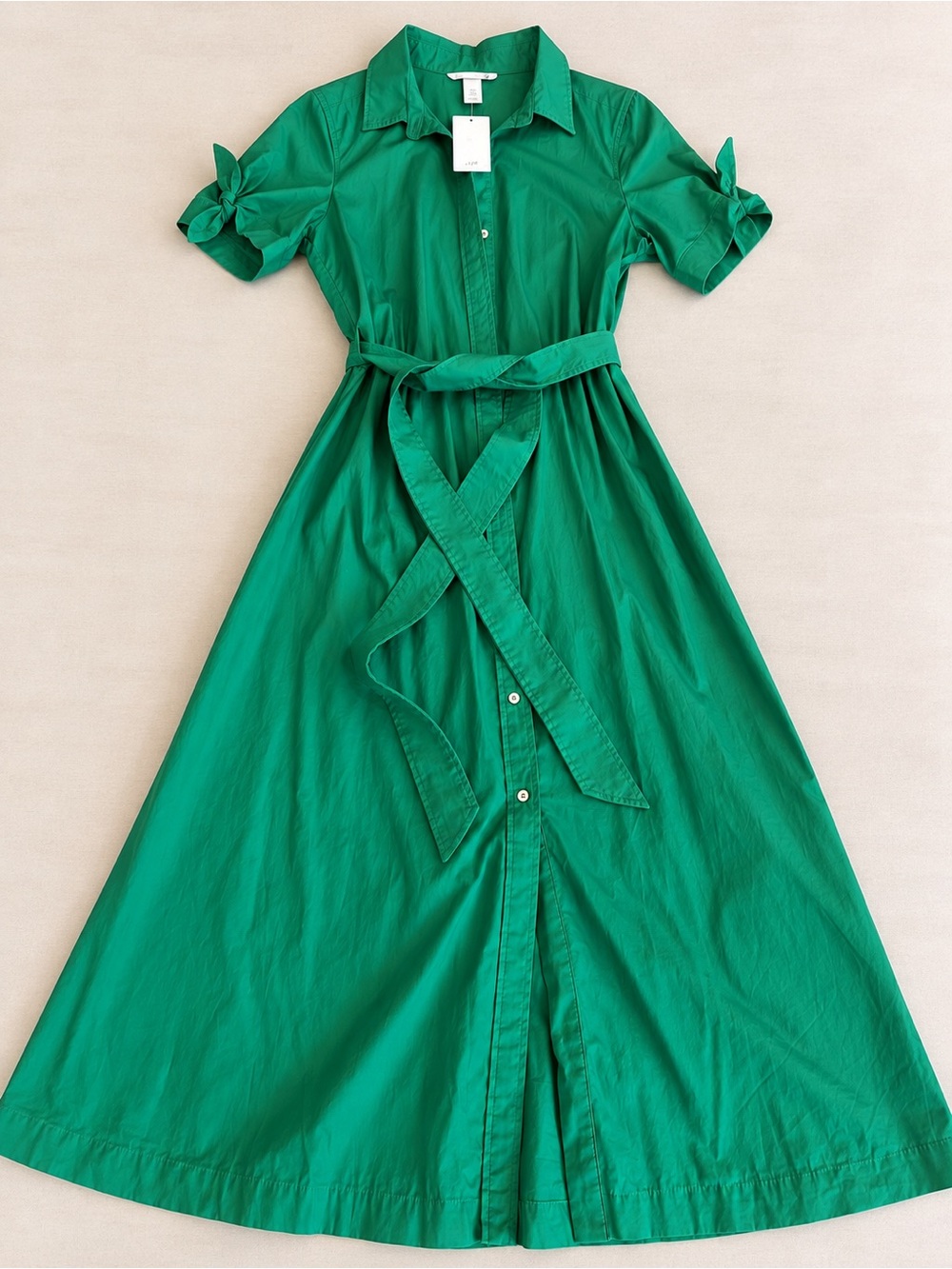 H&M Emerald Green Shirtwaist Dress with Tie Waist